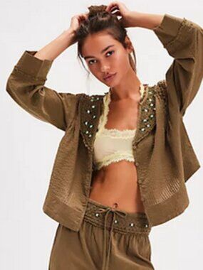 Free People Sweet As Roses Lounge Floral Embroidered Top L